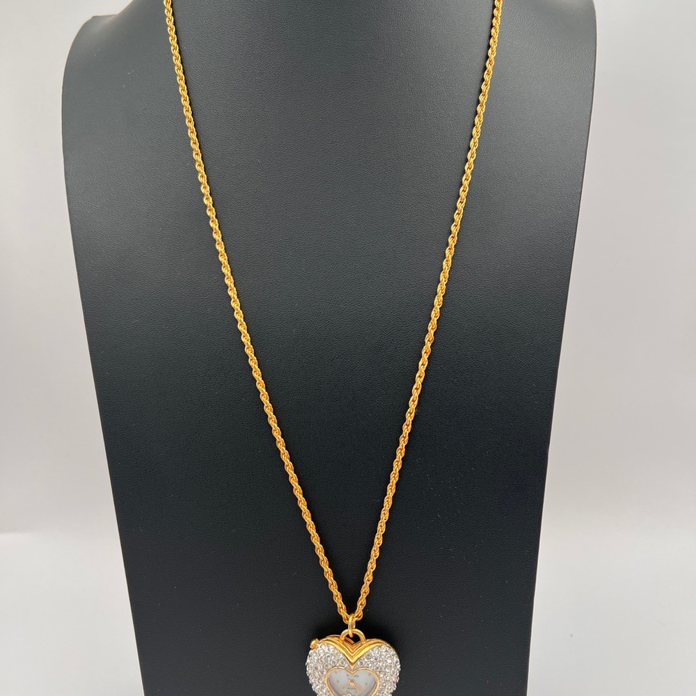 GRUEN Pavé Heart Watch Pendant Necklace With Floating Crystals